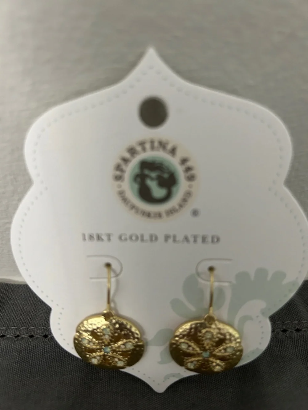 Spartina 449 Gold Sand Dollar Drop Earrings with Aqua Accents - Picture 2 of 4